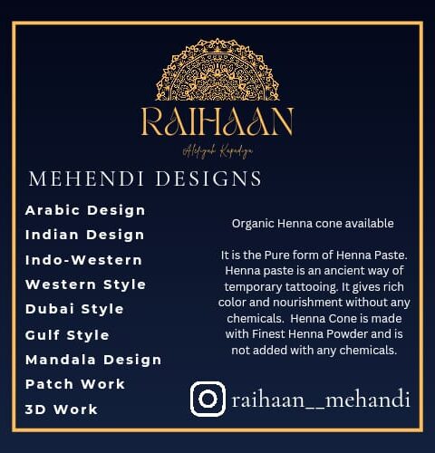 Intricate bridal henna design by Raihaan Mehndi, the best Bridal Mehndi Artist in Nallasopara